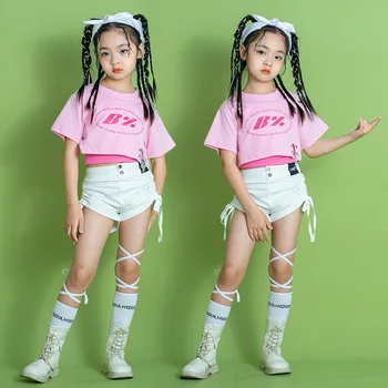 Garoto de Kpop Hip Hop Roupas T-Shirt Crop Top Tanque de Streetwear Ruched Shorts Suor Jogger Calças para Menina Dança Jazz Traje de Roupas
