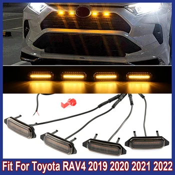 4Pcs DIODO emissor de Luz de Carro Nova Grelha Frontal de Luz Estroboscópica Sinal Modificado a Lâmpada Com o Arnês de Ajuste Para Toyota RAV4 2019-2022 Acessórios do Carro