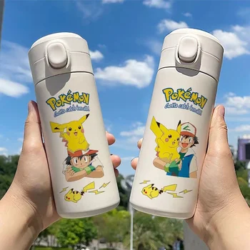 Pokemon Pikachu Garrafa de Água de Aço Inoxidável 304 garrafa Térmica Copa Cartoon Copo de Água Estudante Anti-queda Portátil Copo para Homens Mulheres Presente