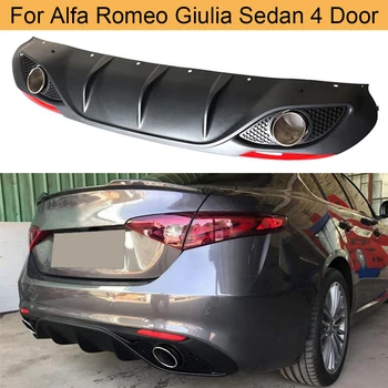 PP pára-choques Traseiro com Difusor Lip Spoiler para a Alfa Romeo Giulia Sedan 4 Portas 2016-2020 Quadrifoglio TI Carro Difusor Traseiro Dicas de Escape