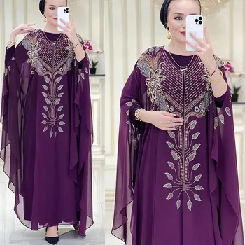 Plus Size Africana Vestidos Para Mulheres Chiffon Boubou Ankara-Se Dashiki, 2 Conjunto De Peças De Roupas Dubai Kaftan Abaya Manto Marocaine Femme