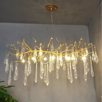 LED Candelabro de Cristal Lâmpadas Designer Andar Moradia Duplex Sala de estar de Ouro Ramo de Decoração de Cristal da Lâmpada
