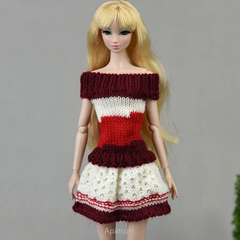 Vermelho Moda de Malha feitos à mão Vestido de Camisola Para Bonecas Barbie Roupas Roupas Para 1/6 Casa de bonecas Acessórios Crianças Brinquedos de DIY