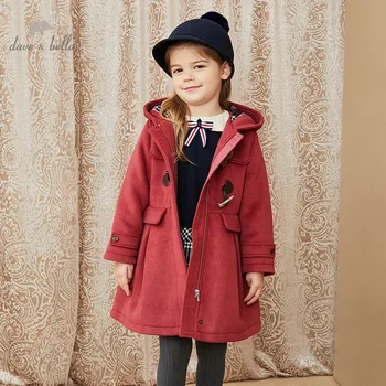 DKH15124 dave bella inverno crianças meninas 5Y-13Y moda sólido com capuz casaco acolchoado crianças bonito tops de alta qualidade outerwear