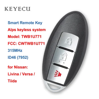 Keyecu CWTWB1U771 Smart Remote Chave do Carro Fob 3 Botões 315MHz ID46 (7952) Chip para Nissan Tiida Livina Versa 2005-2008 TWB1U771