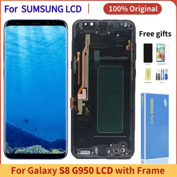 ORIGINAL AMOLED Para Samsung Galaxy S8 Display LCD com Moldura Para S8 SM-G950 G950F Digitador da Tela de Toque de Montagem de Peças de Reparo