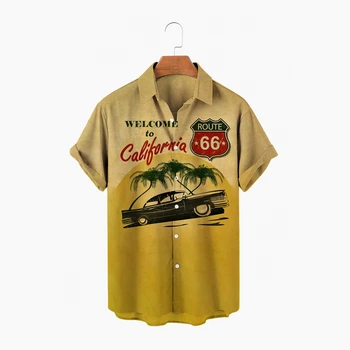 2022 Rota 66 Vintage coqueiro da Praia-Shirt Para Homens 3d Roupas masculinas Moda Férias Carro Clássico Retrô Camisas Havaianas Homens