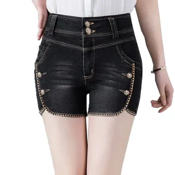 Elasticidade Shorts Jeans calça de Mulheres de Verão 2021 Novo Cintura Alta Trecho Casual Selvagem Zíper do Jeans Estudante de Calças Curtas, Finas 310