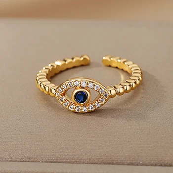 Azul Zircão Olho Mau Anéis para as Mulheres de Estilo turco Abrir Aço Inoxidável Sorte Dedo o Anel de Casamento do Casal Jóias anillos mujer