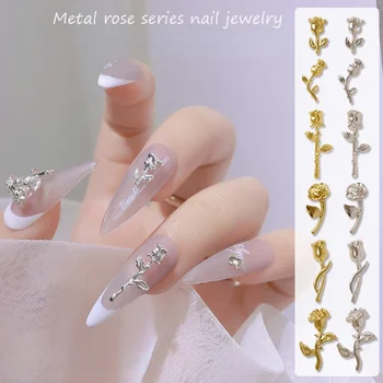 10pcs prego de metal rose liga luz da jóia de luxo, o ouro, a prata acessório do prego diamante 3d encantos strass unhas