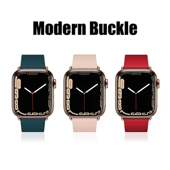 Moderno, cinto de Fivela para a apple faixa de relógio de 45mm 41mm 44mm 42mm 38mm 40mm bracelete pulseira de couro Genuíno iwatch 7/6/5/SE/4/3/2