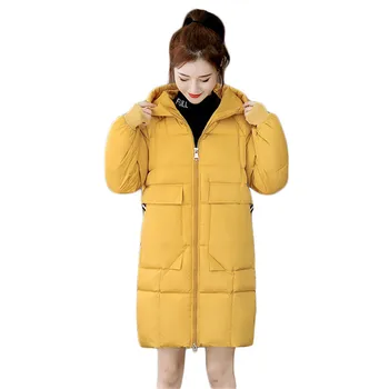 Casaco de inverno Mulheres Amarelo Oversize Soltos para Baixo Casacos de Algodão 2020 Outono Nova-coreano Moda Longa e Espessa Calor com Capuz Parkas JD940
