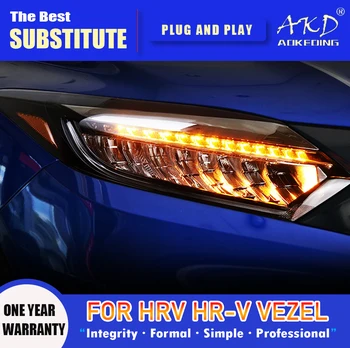 AKD Lâmpada de Cabeça para Honda HR-V Farol do DIODO 2015-2019 Faróis VFC Vezel DRL Sinal de volta Feixe de Alta Anjo Olho da Lente do Projetor