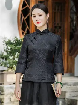 2022 chinês tradicional diário superior casual blusa oriental colar de pé impressão hanfu superior oriental tang terno chinês blusa