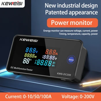 KWS DC Power Monitor Display Digital de Tensão de Corrente do Medidor, com a Função de Reset de Cor da Tela do Poder Testador Detector de 0-200 0-100A