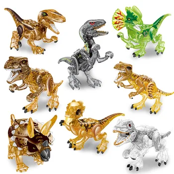 Cristal transparente Montar Blocos de Construção do Mundo dos Dinossauros T-rex Triceratops Raptor Modelo de Tijolos de Brinquedos para Crianças de Presente
