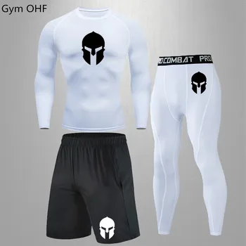 Spartan Super-Herói Homens T Shirts+Shorts Conjuntos De Meia-Calça Esporte Fisiculturismo Roupas Fitness Em Execução Jogging Fatos Dry Fit