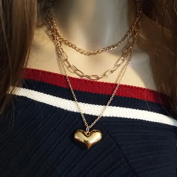 Designer francês original estilo romântico de coração em forma de colar de senhoras multi-camada clavícula cadeia de jóias pingente de coração de amor