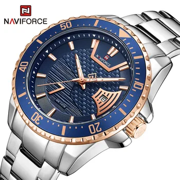 NAVIFORCE Homens Relógio de Mostrador Azul pulseira de Aço Inoxidável Mens de Negócios de Relógios de Luxo, o Clássico relógio de Pulso de Quartzo Analógico Data de Relógio