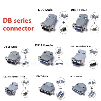 2sets DB serial conector do adaptador de Plug D tipo RS232 9/15/25/37 do furo de pino porta de soquete feminino e Masculino de instalação do Parafuso + shell
