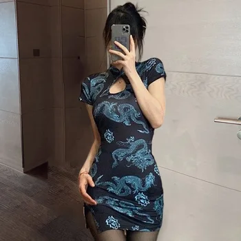 2022 chinês graciosa cheongsam mulheres de verão melhorado dragão hanfu moderno de estilo chinês, saias diário retro vestido de stand colarinho