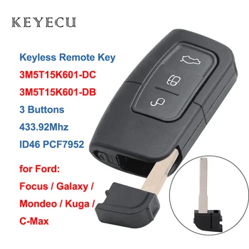 Keyecu 3M5T15K601-DC/DB Sem Ir Remoto Inteligente-Chave para Ford C-Max, Focus MK2 Kuga, Mondeo Galaxy 433.92 Mhz ID46 PCF7952 Chip