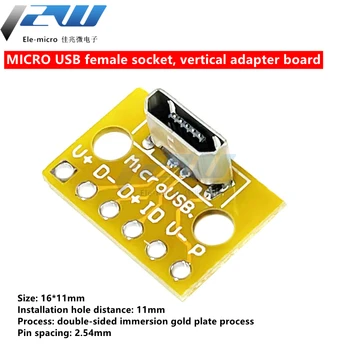 MicroUSB USB 2.0 Vertical de Uma Cabeça de Conector Fêmea de 2,54 mm PCB Conversor Adaptador de 180 Graus Vertical de Saída Conselho 5PCS