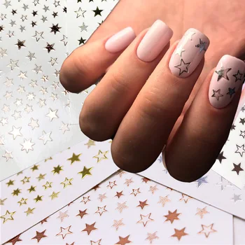 3D adesivos de unhas de ouro preto, prata glitter bonito estrelas decoração da arte do prego de DIY de transferência de decalques coloridos nail art dicas de manicure