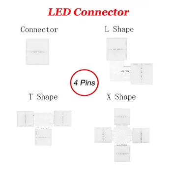 5PCS Livre de Solda Conector LED 4PIN L / T / X Forma de Canto Conector De 5050 SMD 3528 2835 Barra de Luz RGB Fita Faixa de Luz