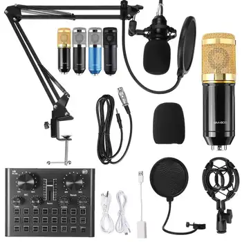 Bm 800 Karaoke Microfone De Condensador Mic De Pc Studio Microfone Braodcasting Cantando Gravação De Karaoke Com O Kit De V8 Placa De Som