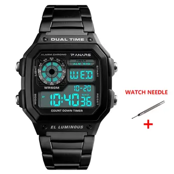 PANARS Militares, Homens do Relógio do Esporte Digital, Relógios Cronógrafo Impermeável Watchwrist Preto de Aço Inoxidável do Relógio de Reloj Hombre 2022