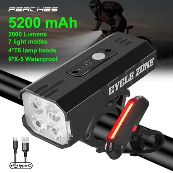 2000Lumen 4T6 DIODO emissor de Luz de Bicicleta de Frente 5200mAH bateria Recarregável Lâmpada MTB Mountain Bike de Estrada o Farol de Bicicleta Lanterna Lanterna LED