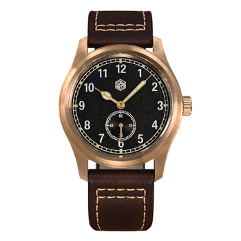 S-37mm de Bronze Piloto RONDA 6004 Homens Relógio Vintage Militar Simples Estilo de Moda Quartzo Relógio de Couro 10 Bar Relojes