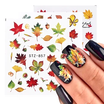 1Pcs Folhas de Outono da Arte do Prego de Ouro Amarelo Maple Leaf de Água Decalques controles Deslizantes Folha de Outono Design para Manicure