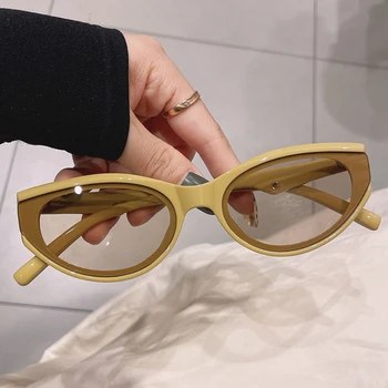 Exclusivo Smal Oval, Óculos Estilo Olho De Gato Para Mulheres Moda Vintage Bege Amarelo Gradiente De Óculos De Sol Feminino Elegante Óculos Preto