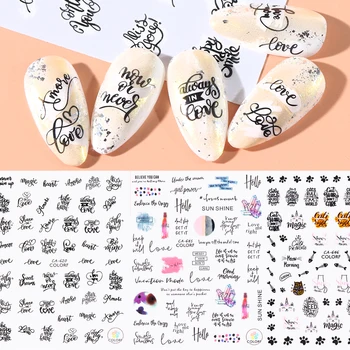 1pc Letras Pretas da Arte do Prego do russo de Design 3D Adesivo controle Deslizante de Decalques para Manicure Flor Bonito Decoração Dica CHCA608-653