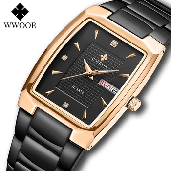 WWOOR 2022 Nova Mens Relógios Quadrados de Aço Inoxidável Luxuoso de Negócios de Ouro, relógio de Pulso Relógio Marca de Topo do Esporte Data Impermeável Reloj Hombre