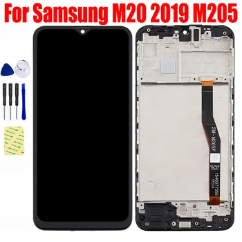 Original de LCD Para SAMSUNG Galaxy M20 2019 SM-M205 M205F Painel LCD de Matriz Módulo de Digitador da Tela de Toque Montagem de quadros
