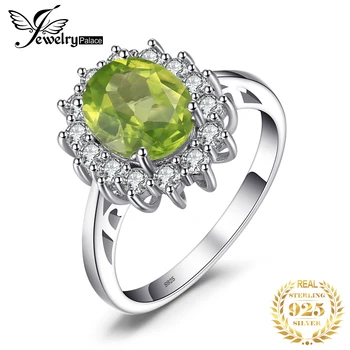 JewelryPalace Diana 2.2 ct Verde Natural Peridoto 925 Sterling Prata Casamento Noivado Anel Halo para as Mulheres a Moda Jóias Finas