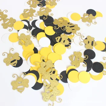 180Pcs Bumble Bee Glitter Confete Parte da Decoração do Círculo de Confetes de Gênero Revelam Abelha do Chuveiro de Bebê Primeiro Aniversário Tabela Dispersa