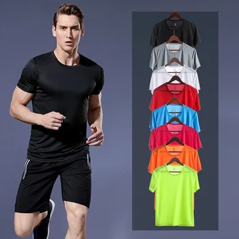Novas Camisas de Fitness Homens Execução de Manga Curta, de secagem Rápida e de Formação Sólida, T-shirts Ginásio de Musculação Treino Leve Superior de Desporto de Homens
