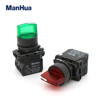 ManHua XB5-AK33M3 Verde & XB5-AK34M4 Vermelho seletor com DIODO emissor de luz, interruptor de botão de pressão