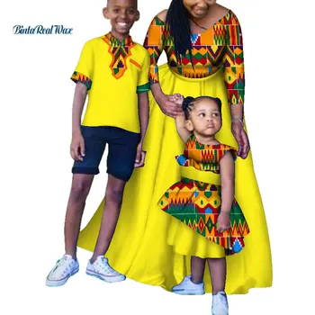 Africana Roupas de Impressão Vestidos Longos para as Mulheres, Mãe e Filha, Vestir Filho Camisa e Conjuntos de Calças Família Africana Roupas WYQ183