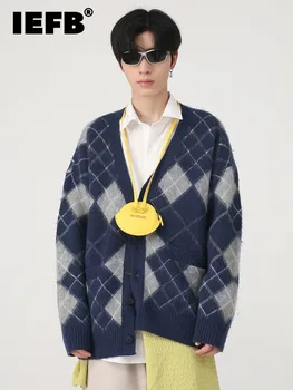 IEFB Homens Suéter de Novo Outono Inverno coreano Moda Solta Malha 2023 V-pescoço Longo da Luva do sexo Masculino Tops Casual 9A5490