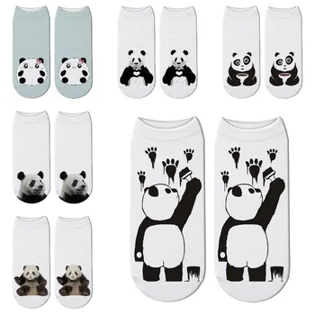 Novo Adorável Estilo Casual Bonito Meias de Algodão das Mulheres Impressão 3D Kawaii Panda Socks Engraçado Mulheres de Baixa Meias Femininas meias de Moda