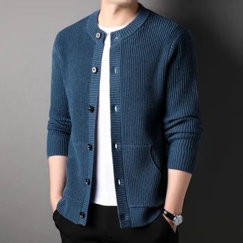High-end da Marca Cardigan O Pescoço dos Homens de Inverno de Cor Pura Camisola de Moda Outono Suave Manga Longa Clássica coreana vestuário masculino de 2022