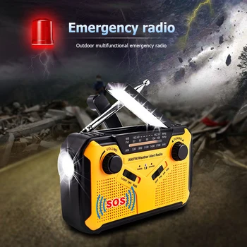 A sobrevivência de Rádio Solar AM/FM NOAA Dínamo manivela rádio com alarme/SOS/lanterna/luz de leitura/carregador de telefone/painel solar
