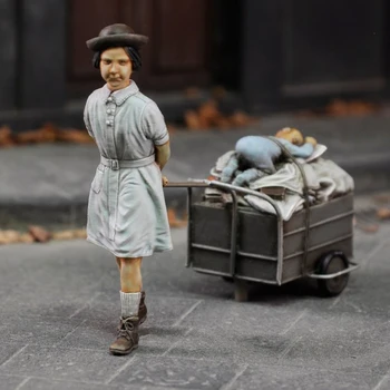 1/35 resina figura soldado modelo da segunda guerra mundial a segunda guerra mundial menina refugiada modelo de kit de montagem (sem gravuras) e rodas