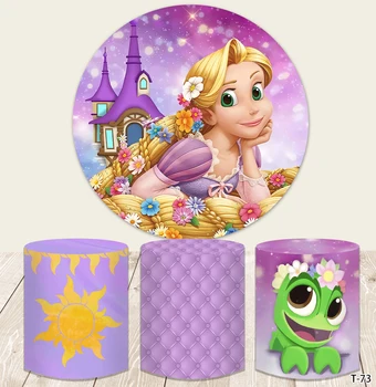 Enrolados-Rapunzel, A Princesa Círculo Pano De Fundo Garota Feliz Festa De Aniversário Rodada Foto De Plano De Fundo Photocall Prop Cilindros De Cobre