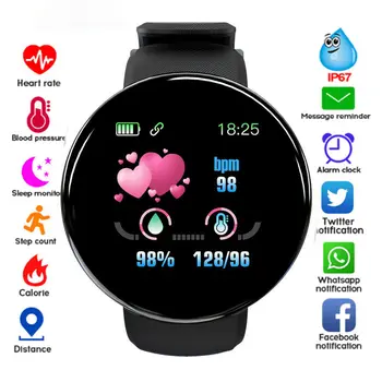 Novo Smart Watch Homens Mulheres Inteligentes Bracelete de LED D18 Smartwatch Impermeável Tela de Toque Inteligente Pulseira Smartband 2022 Inteligente